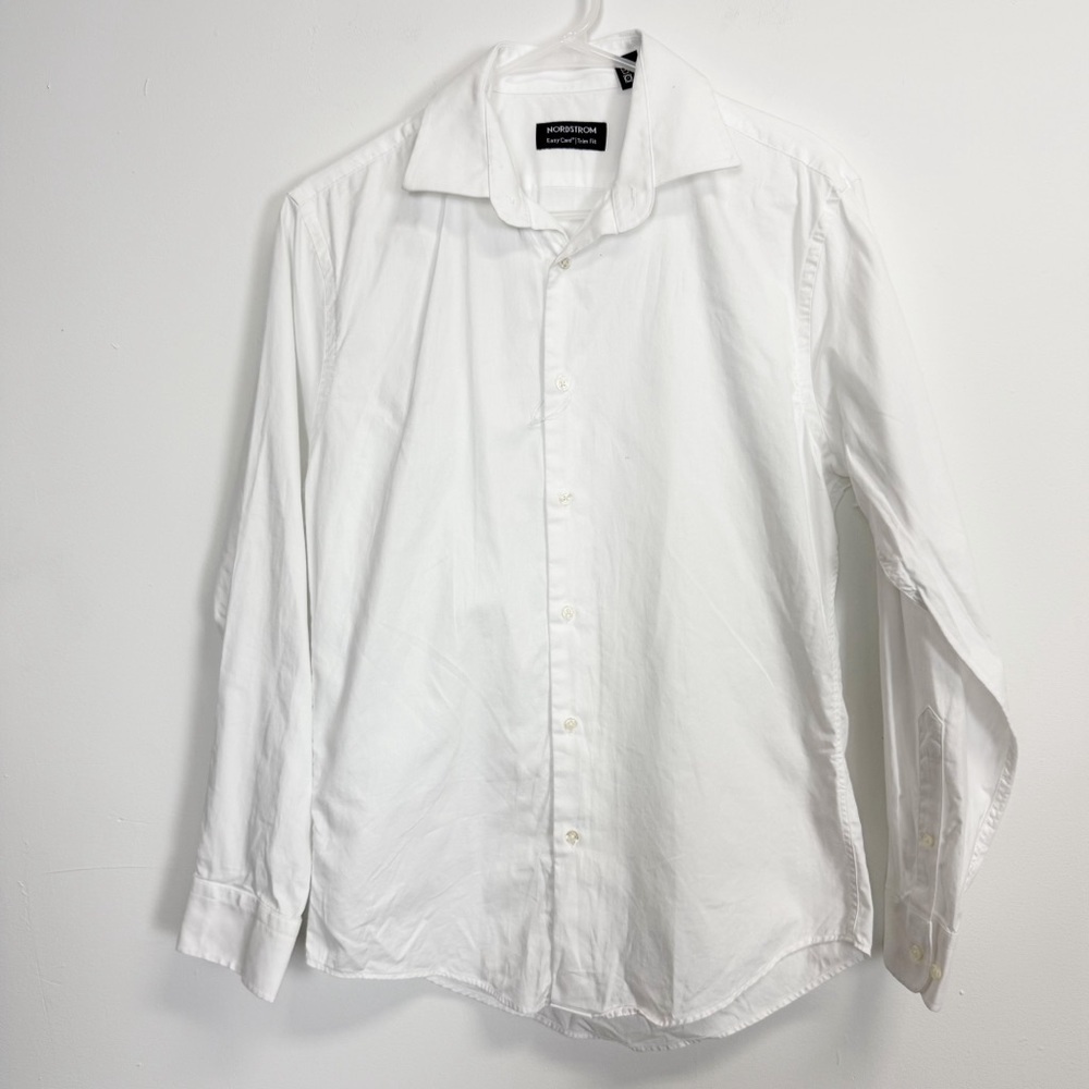 Nordstrom Button Down Shirt Mens 15 32 33 White Easy Care Trim Fit Cotton